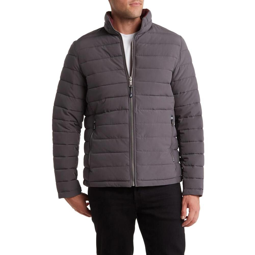 NWT! Nautica Water Resistant Reversible Puffer Jacket Grey Size Large